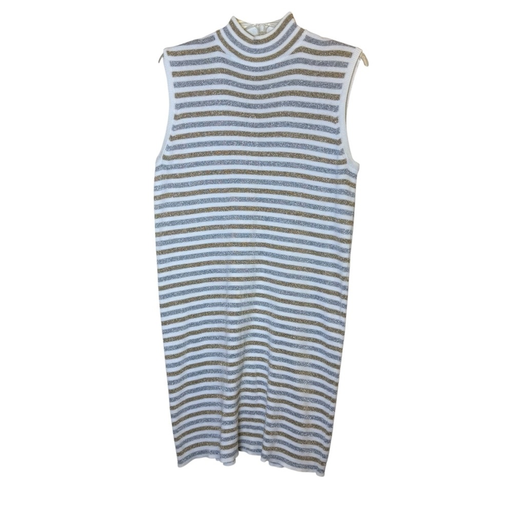 Bloomingdale's Vintage Women’s Metallic Striped Knit Minidress Sz M